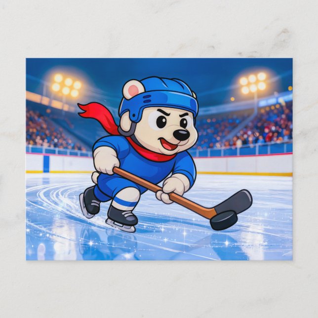 Postal Polar Bear Playing Ice Hockey on a Frozen Rink (Anverso)