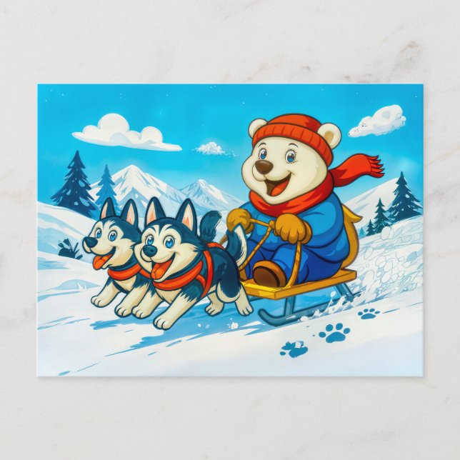Postal Polar Bear Racing a Husky Dog Sled Team (Anverso)