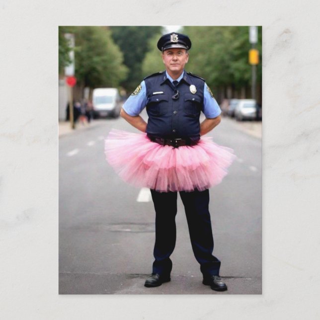Postal Policía con tutú rosa (Anverso)
