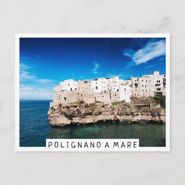 Postal Polignano a Mare casas en un acantilado en Puglia (Anverso)