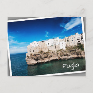 Postal Polignano a Mare casas en un acantilado en Puglia