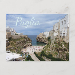 Postal Polignano a Mare city beach, Puglia text postcard