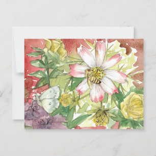 Postal Polinizadores de jardín de verano de flores de abe