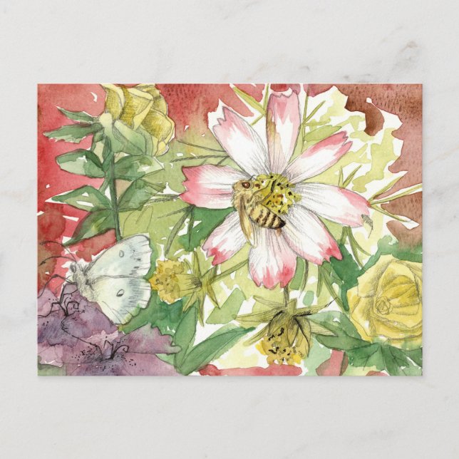 Postal Polinizadores de jardín de verano de flores de abe (Anverso)