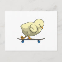 Pollito como patinador con monopatín