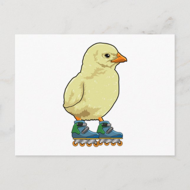 Postal Pollito como patinador en línea con patines en lín (Anverso)