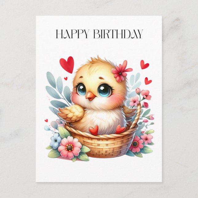 Postal Pollito de cumpleaños lindo. (Anverso)