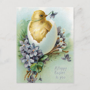 Postal Pollito Vintage y Felices Pascuas