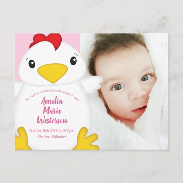 Postal Pollo Baby Shower Pink (Anverso)