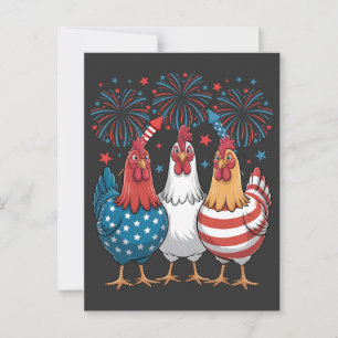 Postal Pollo Bandera de EE. UU. Patriótico 4 de Julio