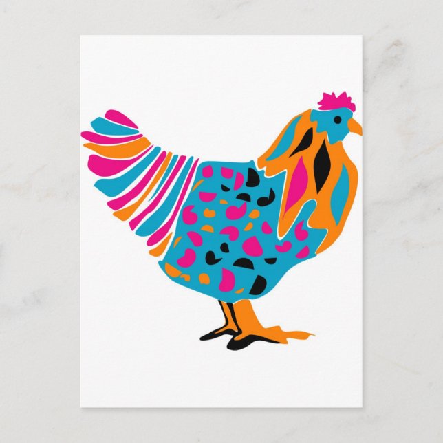Postal Pollo Brillante Funky (Anverso)