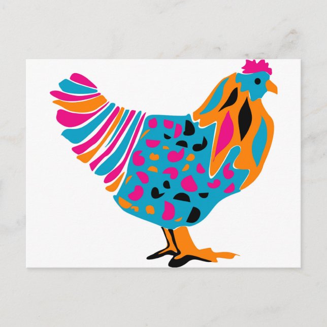 Postal Pollo Brillante Funky (Anverso)