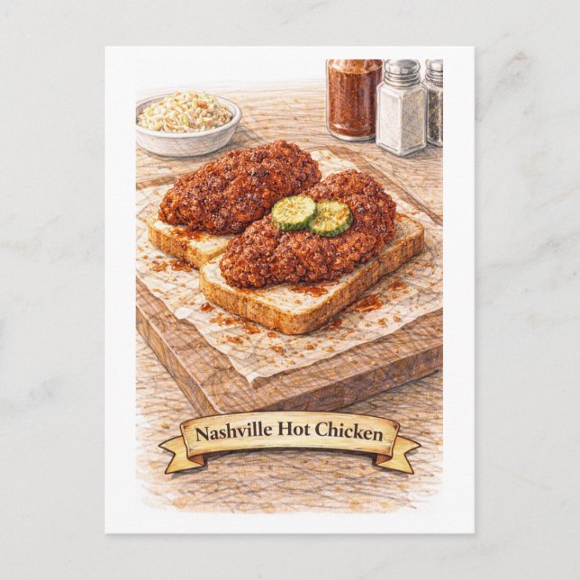Postal Pollo Caliente de Nashville (Serie de Comida Ameri (Anverso)