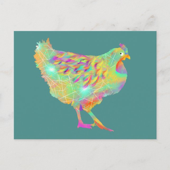 Postal Pollo colorido Cute Quirky Farm Hen Art (Anverso)