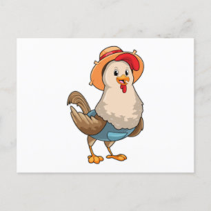 Postal Pollo como granjero con Gorra
