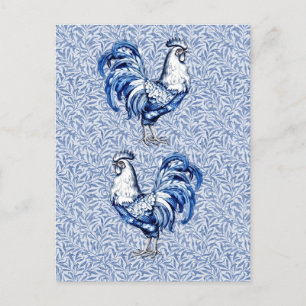 Postal Pollo De Gallo Azul Y Blanco Delft