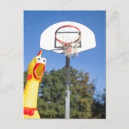 Postal Pollo de goma jugando baloncesto