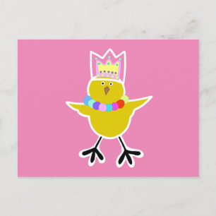 Postal Pollo en una corona con cuentas