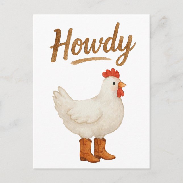 Postal Pollo Howdy en Botas de Vaquero (Anverso)