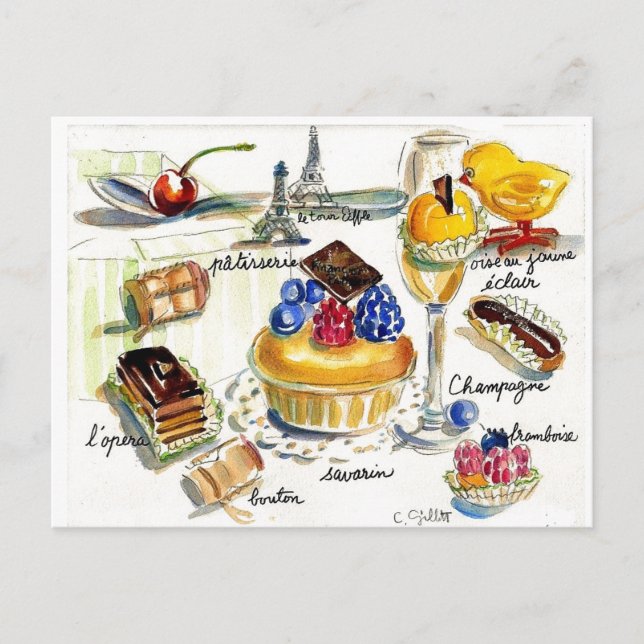 Postal Pollo Pequeñas visitas París (Anverso)