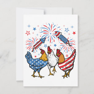 Postal Pollo USA Bandera Patriótica 4 de Julio