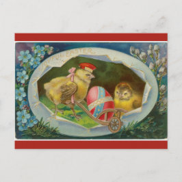 Postal Pollo Vintage que entrega huevo de Pascua