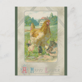 Postal Pollos Antiguos en una Granja de Pascua