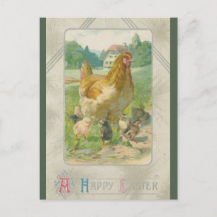 Postal Pollos Antiguos en una Granja de Pascua