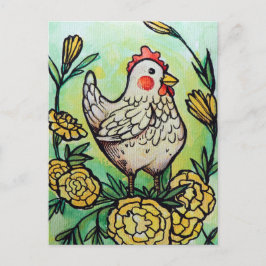 Postal Pollos de Ilustracion de flores y pollo