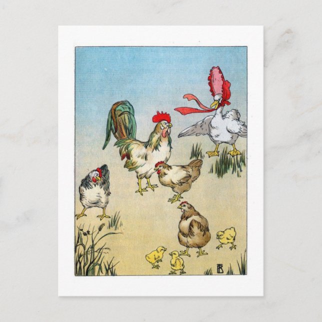 Postal Pollos y ganso vintage (Anverso)