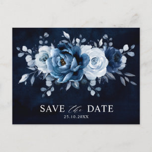 Postal Polvorienta boda floral de la marina azul de pizar