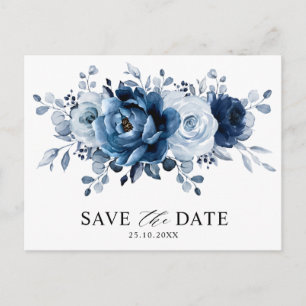Postal Polvorienta boda floral de la marina azul de pizar