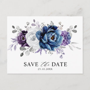 Postal Polvorienta boda floral de la marina azul de pizar