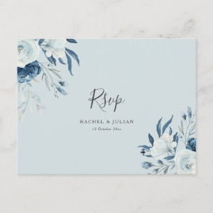 Postal Polvoriento color de agua azul floral boda RSVP