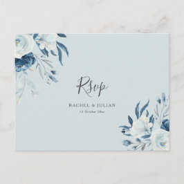 Postal Polvoriento color de agua azul floral boda RSVP