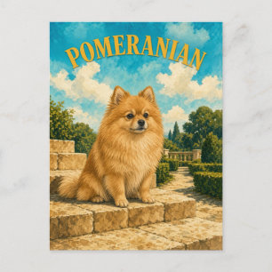 Postal Pomerania, Arte de Perro con Acuarela Vintage
