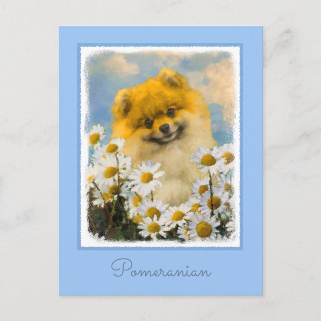 Postal Pomerania en pintura de Daisies - Arte de perro or (Anverso)