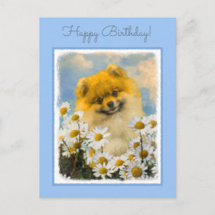 Postal Pomerania en pintura de Daisies - Arte de perro or