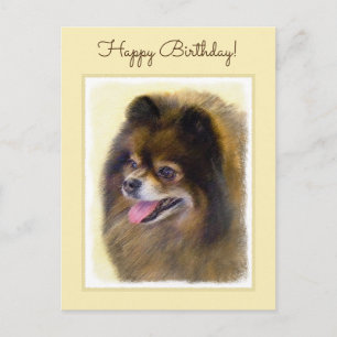 Postal Pomerania Negra y Tan Pintura Original de Perro