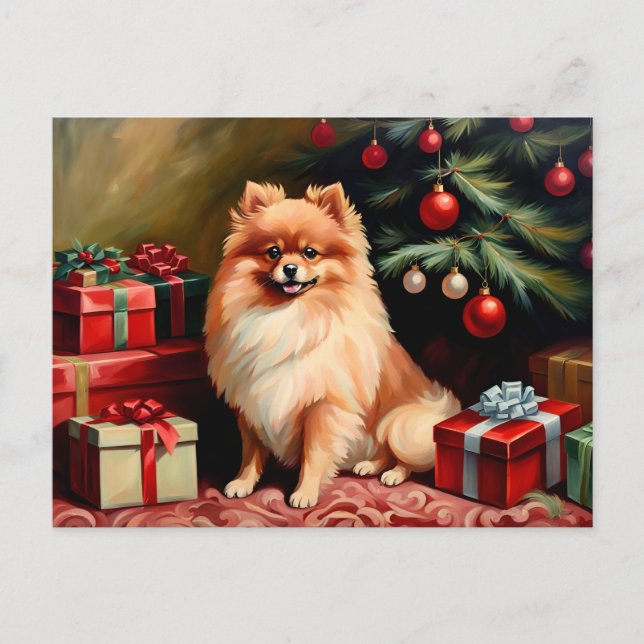 Postal Pomerania sentada en un árbol de Navidad (Anverso)