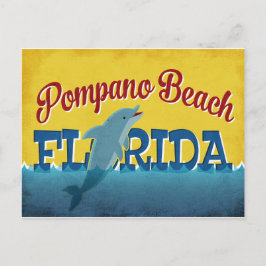 Postal Pompano Beach Florida Dolphin Retro Viaje Vintage