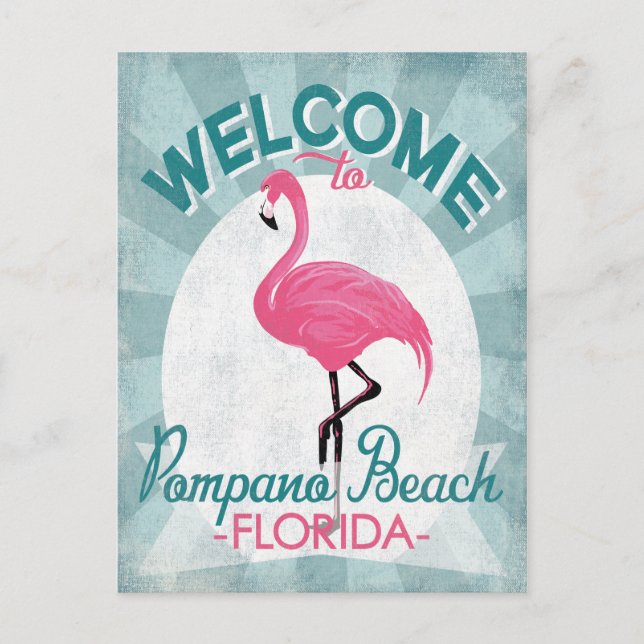 Postal Pompano Beach Florida Flamingo Rosado Retro (Anverso)