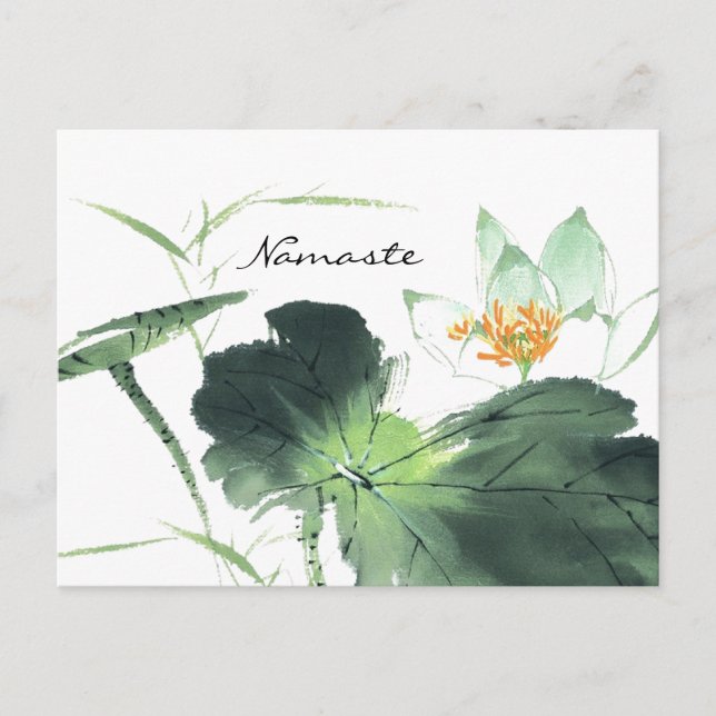 Postal POND LOTUS PEACE l Arte de pintura de pincel chino (Anverso)