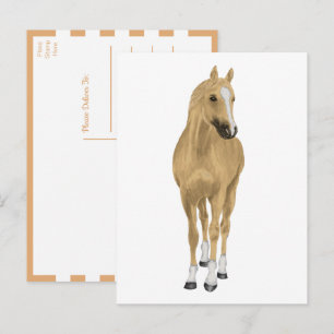Postal Poni Marrón Adorable Te Echa de Menos Hola Acuarel