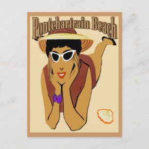Postal Pontchartrain Beach Lady on Sand