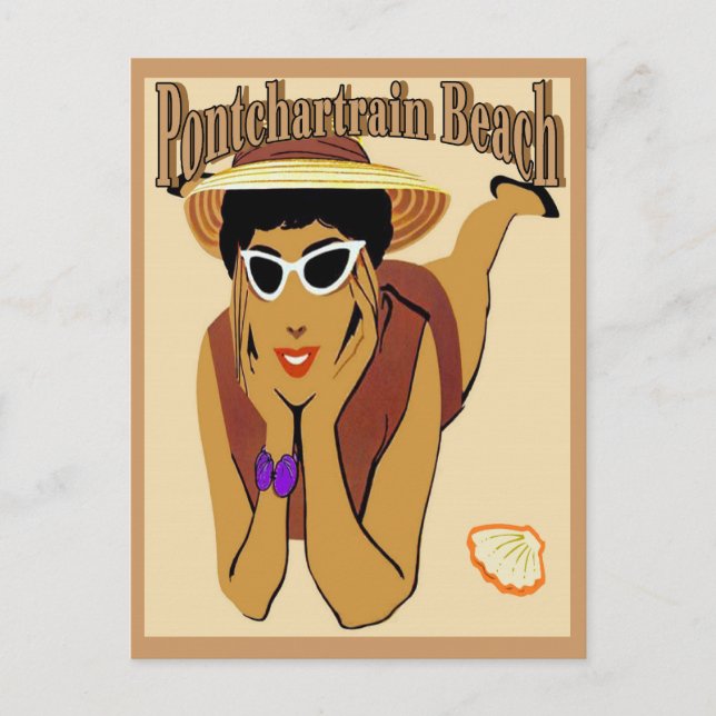 Postal Pontchartrain Beach Lady on Sand (Anverso)