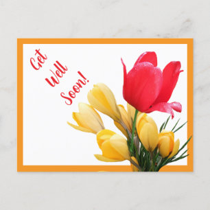 Postal Ponte bien pronto bonito tulipán amarillo crocus d