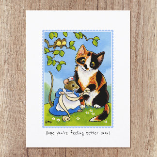 Postal Ponte bien pronto Personalizado del ratón gato