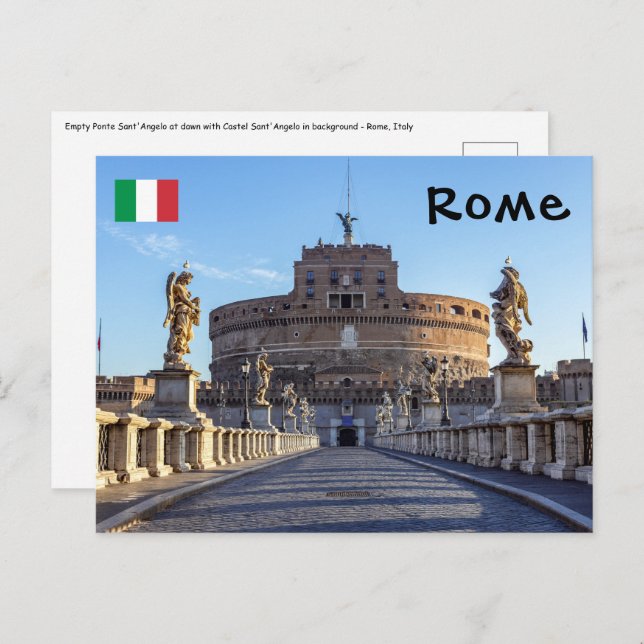 Postal Ponte Sant'Angelo vacío al amanecer - Roma, Italia (Anverso / Reverso)