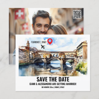 Postal Ponte vecchio Florence Italia acuarela fecha de sa